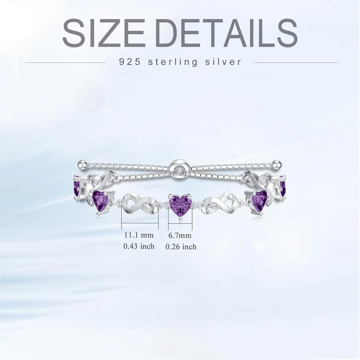 Infinity Love Heart Birthstone Bracelet 925 Sterling Silver Birthday 12 Gemstones Adjustable Bracelets Jewelry for Mother Wife
