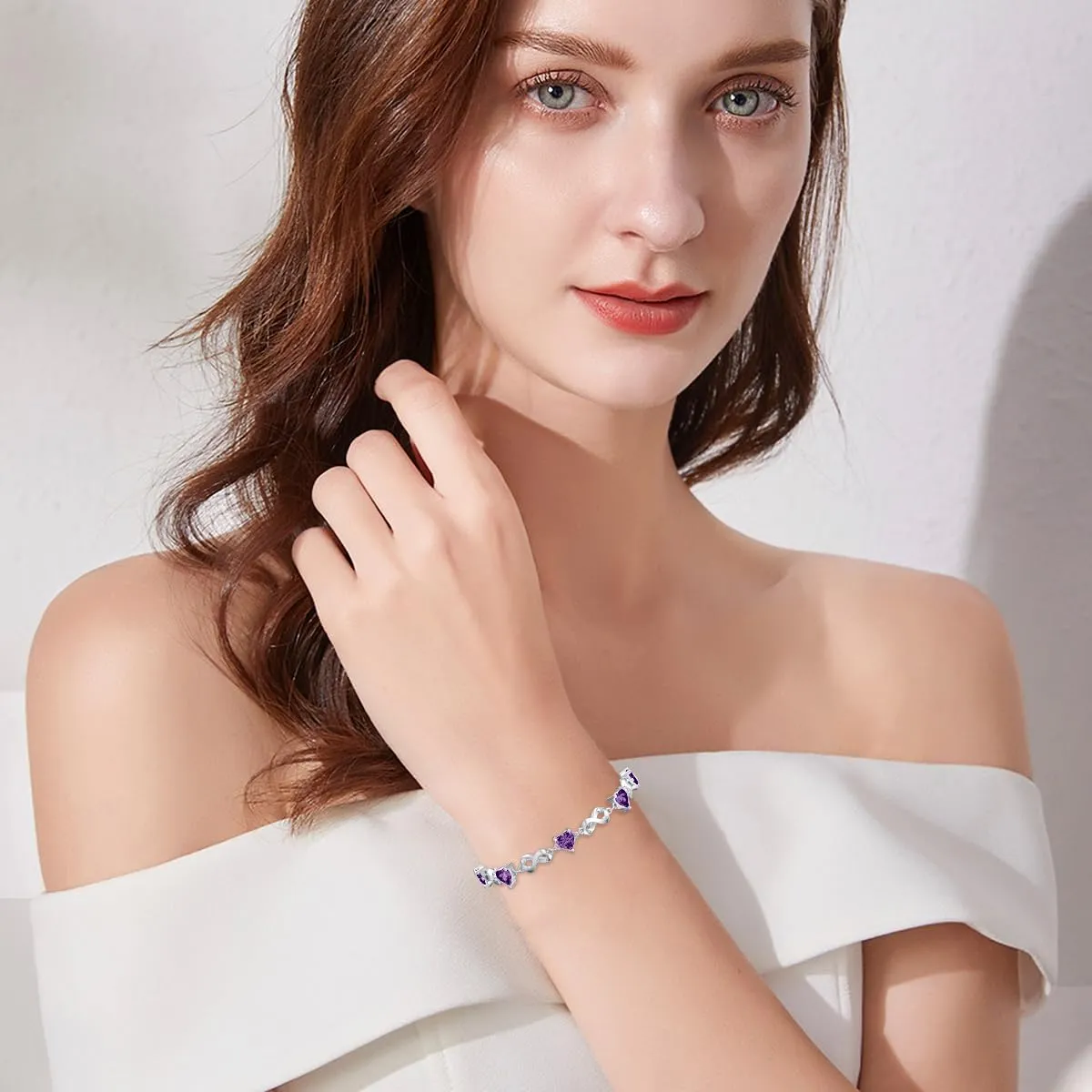 Infinity Love Heart Birthstone Bracelet 925 Sterling Silver Birthday 12 Gemstones Adjustable Bracelets Jewelry for Mother Wife