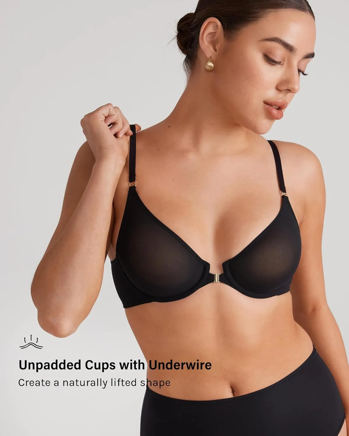INLYRIC Women's Cosnufy Sheer Front Closure Bra - Demi Sexy Seamless Unlined No Padding Mesh Underwire Bra