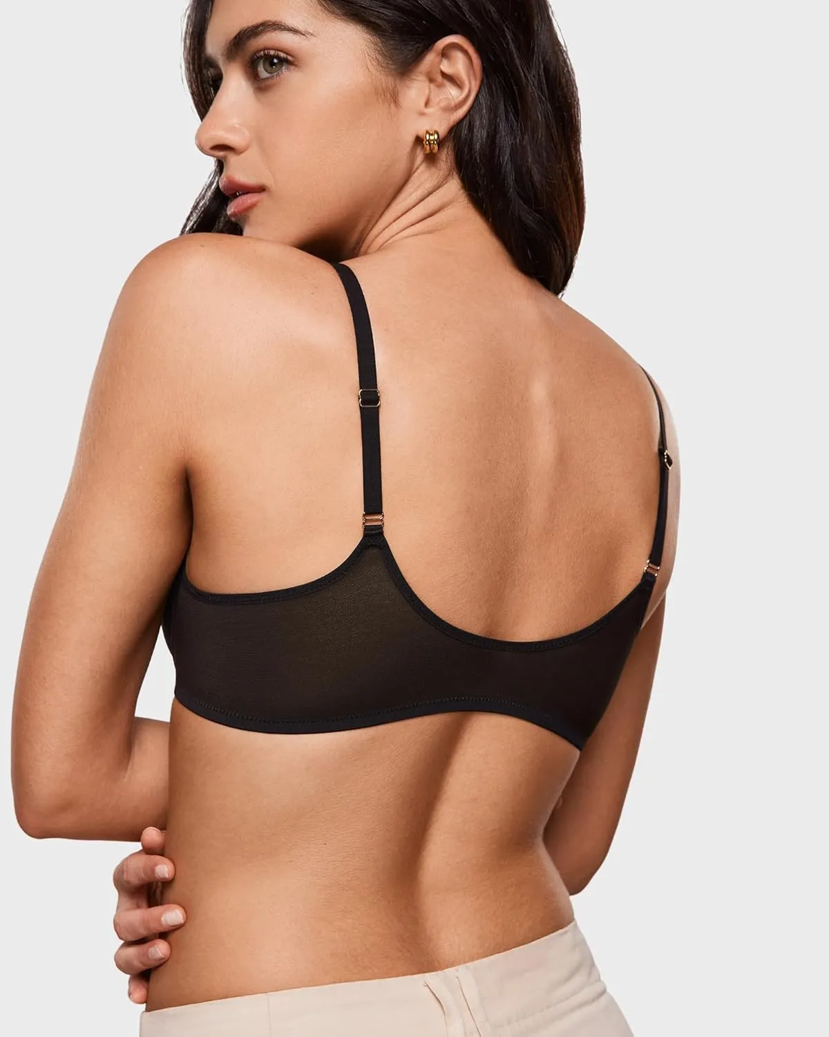 INLYRIC Women's Cosnufy Sheer Front Closure Bra - Demi Sexy Seamless Unlined No Padding Mesh Underwire Bra