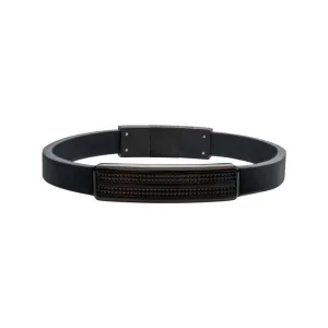 INOX Jewelry Black Leather with Black IP Streamline ID Bracelet
