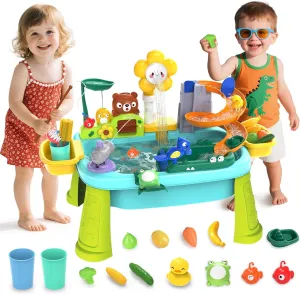 Interactive Water Table for Toddlers 1-3, Outdoor Water Table Toys for Boys & Girls with Electric Water Pump, Multi-Activity for Summer Sensory Fun (Blue)