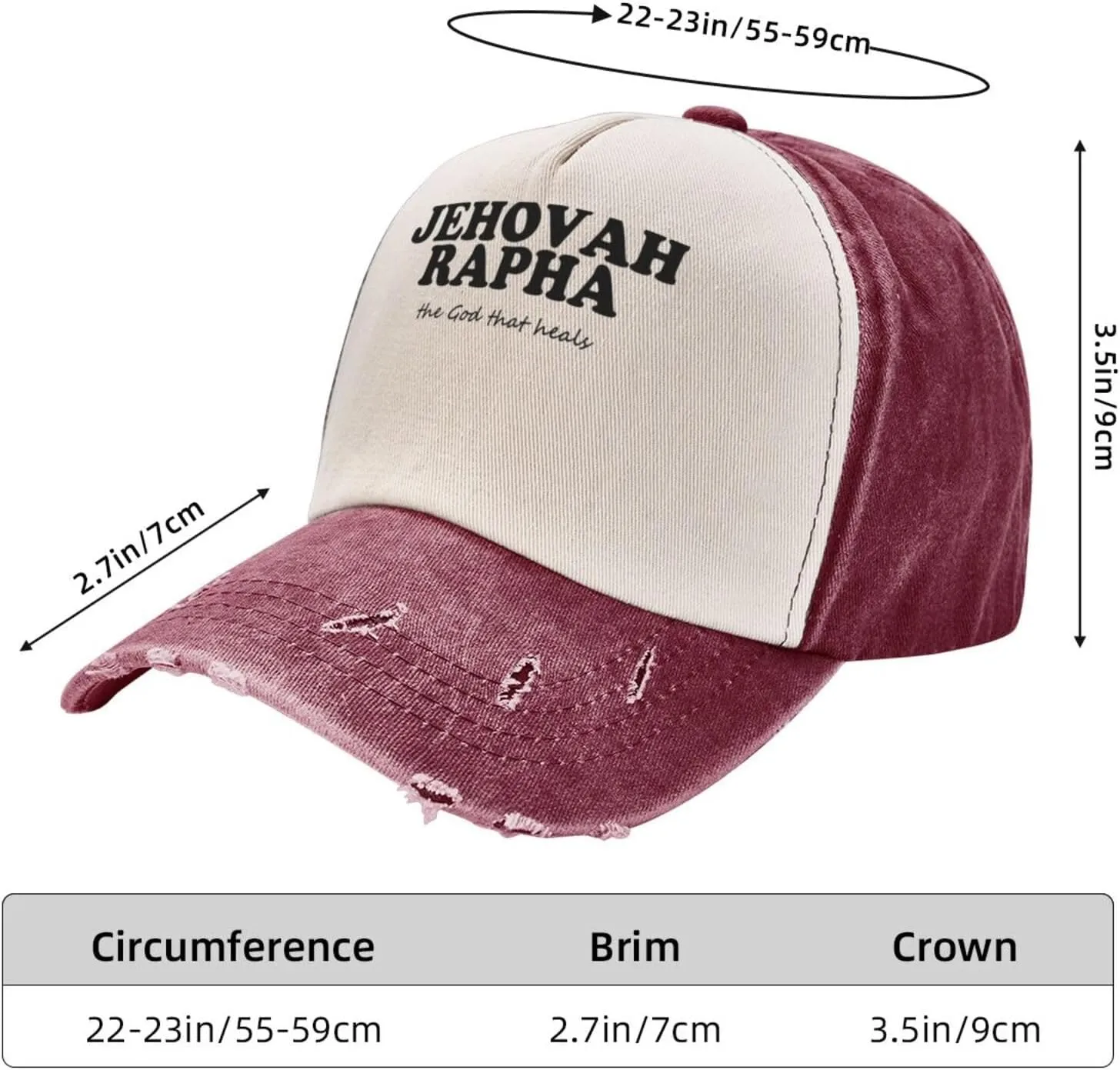 Jehovah Rapha The God Who Heals Baseball Hat Adjustable Low Profile Dad Hat for Men Women,Dark Red