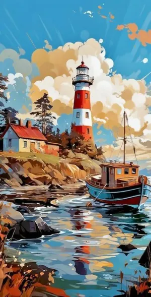 Jigsaw Puzzle for Adults Coast Lighthouse Fishing Boat Challenging Educational Fun Family Activities Games Toys Gifts Wooden Puzzles 1000 Piece