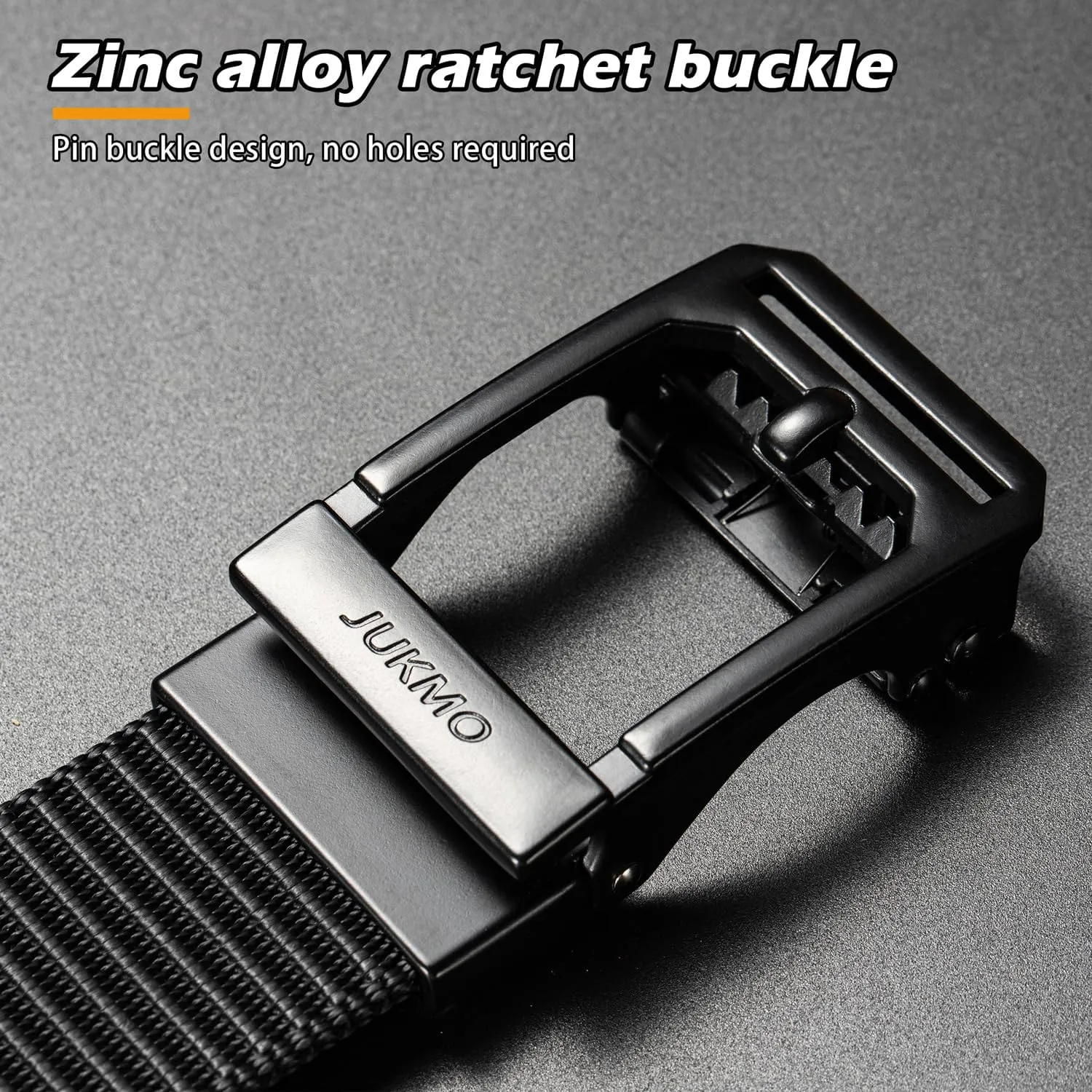 JUKMO Men's Ratchet Tactical Gun Belt, 1.5" Nylon Web Work Belt with Automatic Slide Buckle, Adjustable Trim to Fit