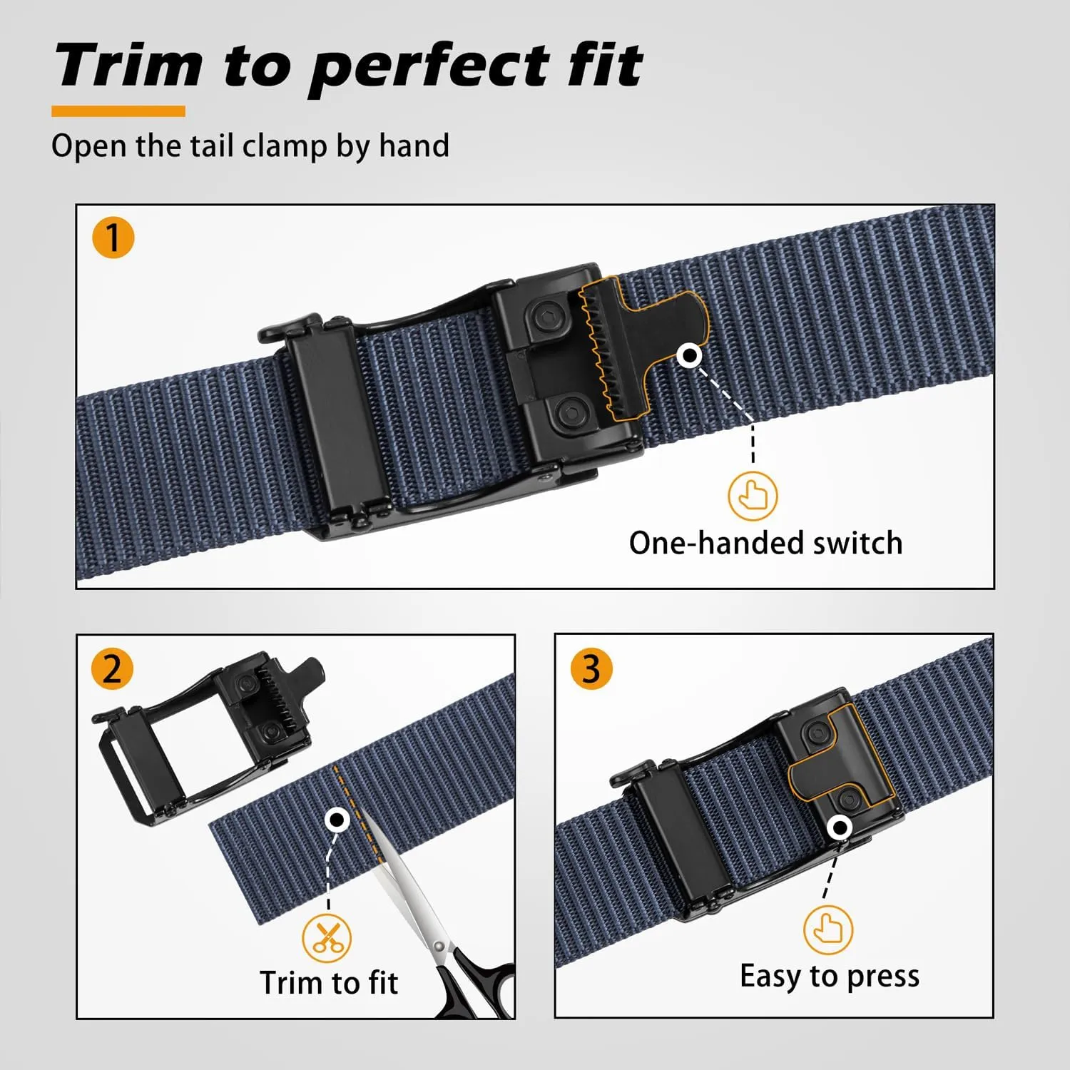 JUKMO Men's Ratchet Tactical Gun Belt, 1.5" Nylon Web Work Belt with Automatic Slide Buckle, Adjustable Trim to Fit