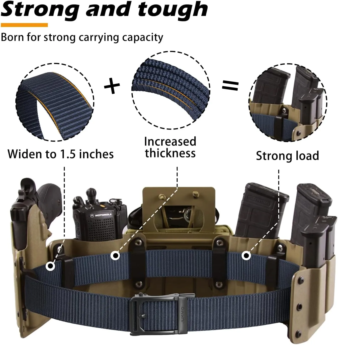 JUKMO Men's Ratchet Tactical Gun Belt, 1.5" Nylon Web Work Belt with Automatic Slide Buckle, Adjustable Trim to Fit