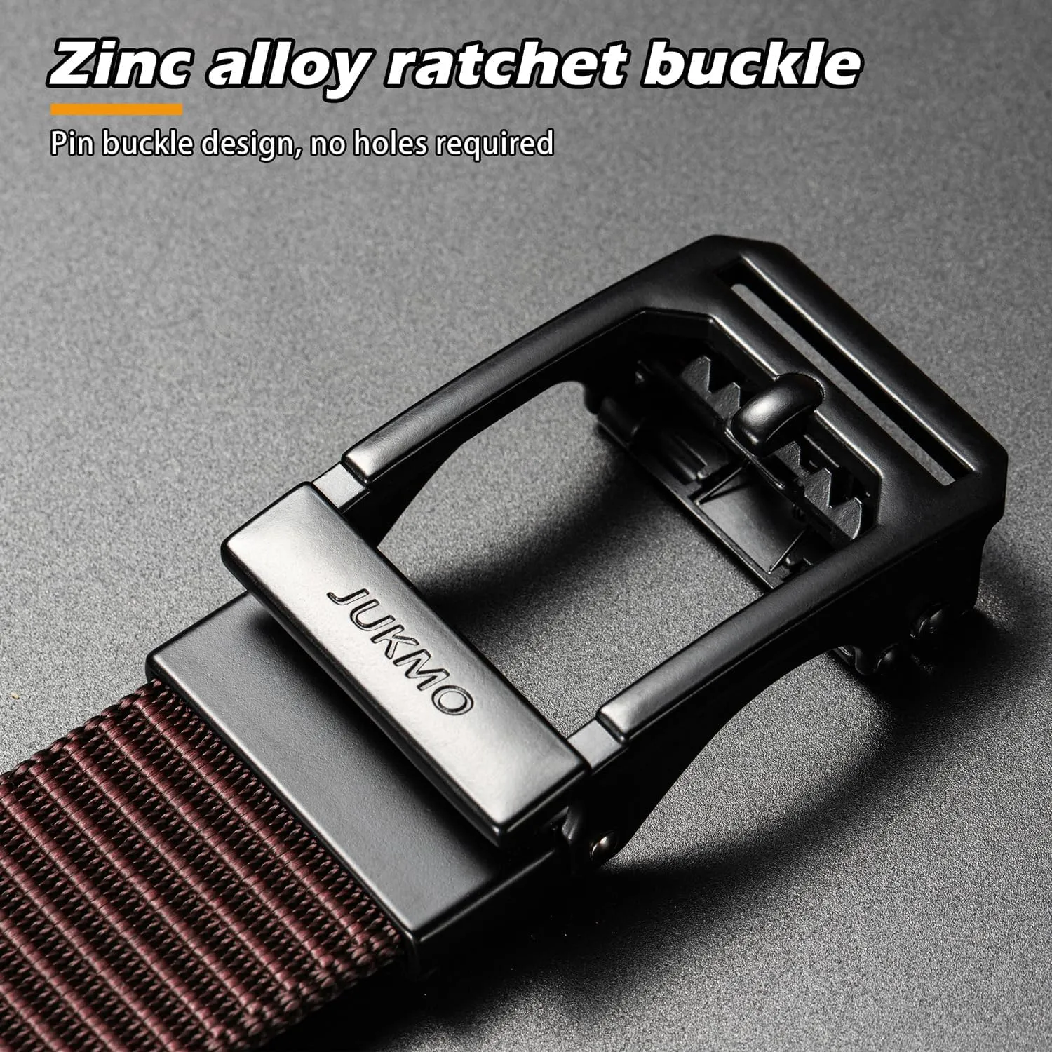 JUKMO Men's Ratchet Tactical Gun Belt, 1.5" Nylon Web Work Belt with Automatic Slide Buckle, Adjustable Trim to Fit