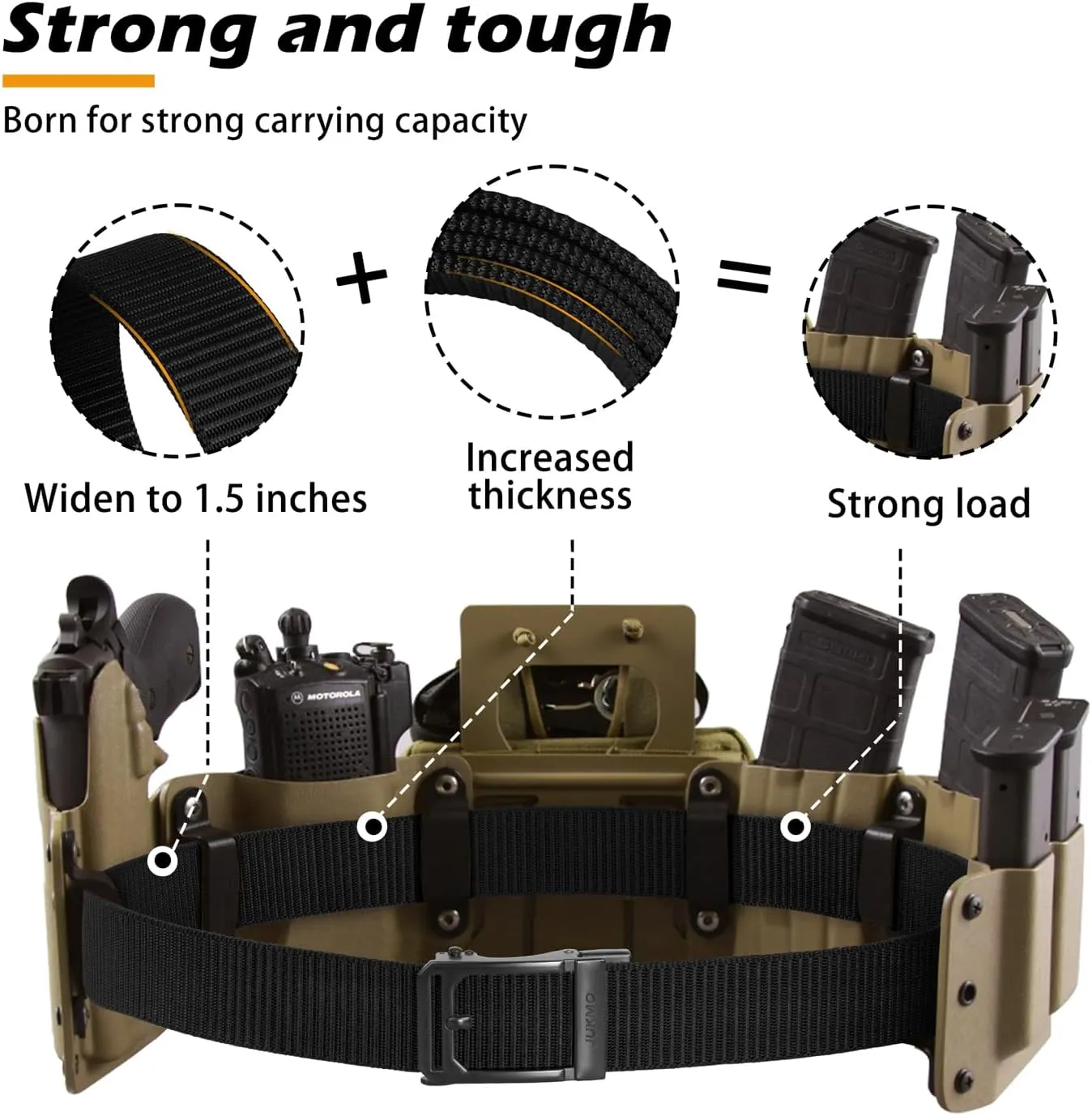 JUKMO Men's Ratchet Tactical Gun Belt, 1.5" Nylon Web Work Belt with Automatic Slide Buckle, Adjustable Trim to Fit