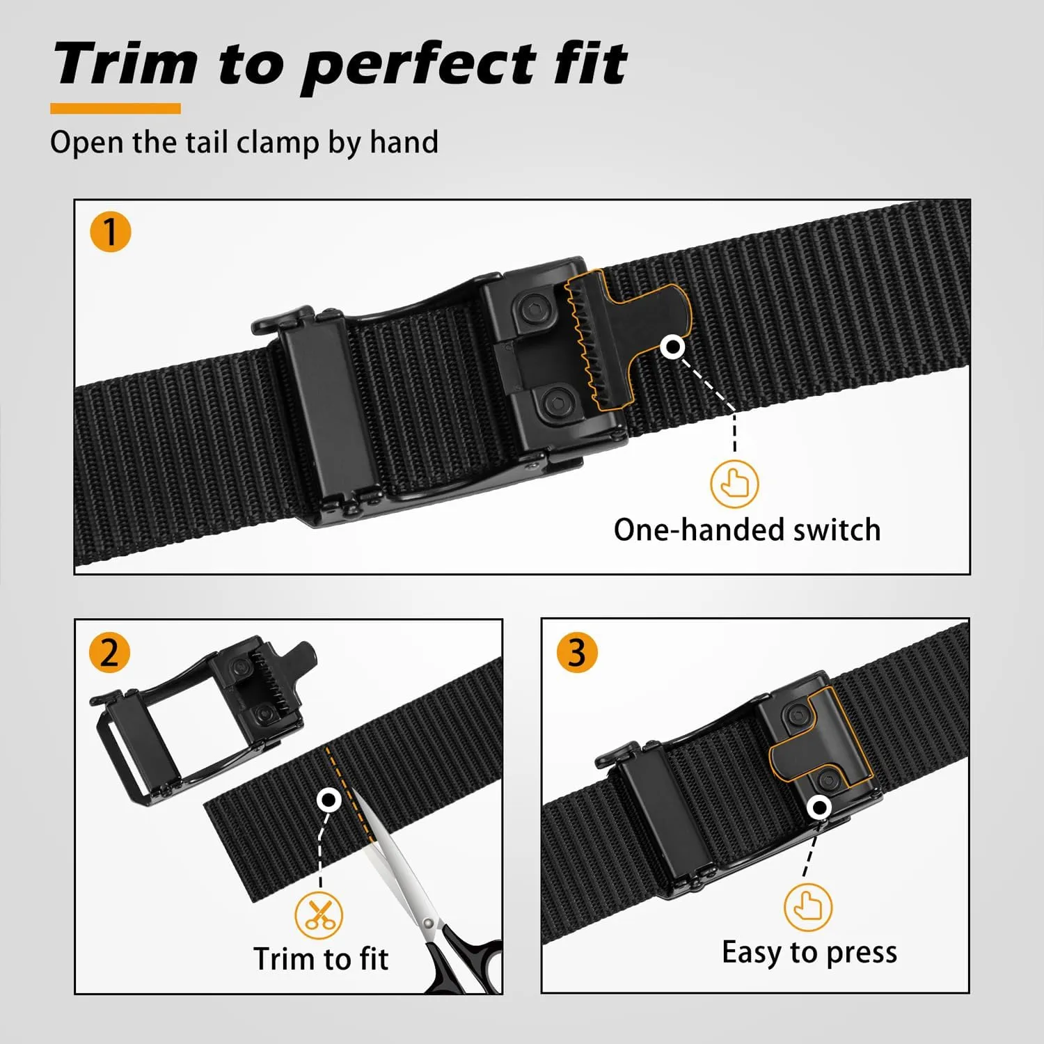 JUKMO Men's Ratchet Tactical Gun Belt, 1.5" Nylon Web Work Belt with Automatic Slide Buckle, Adjustable Trim to Fit