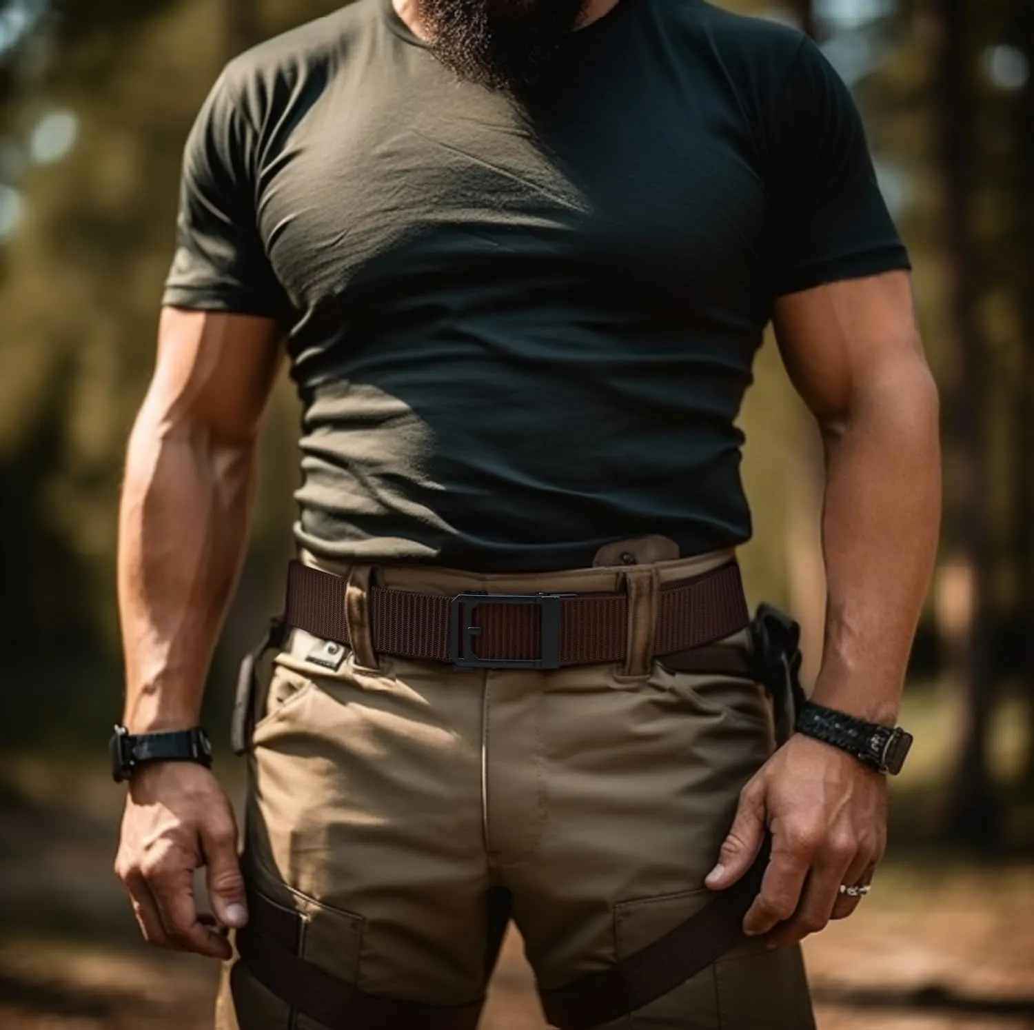 JUKMO Men's Ratchet Tactical Gun Belt, 1.5" Nylon Web Work Belt with Automatic Slide Buckle, Adjustable Trim to Fit