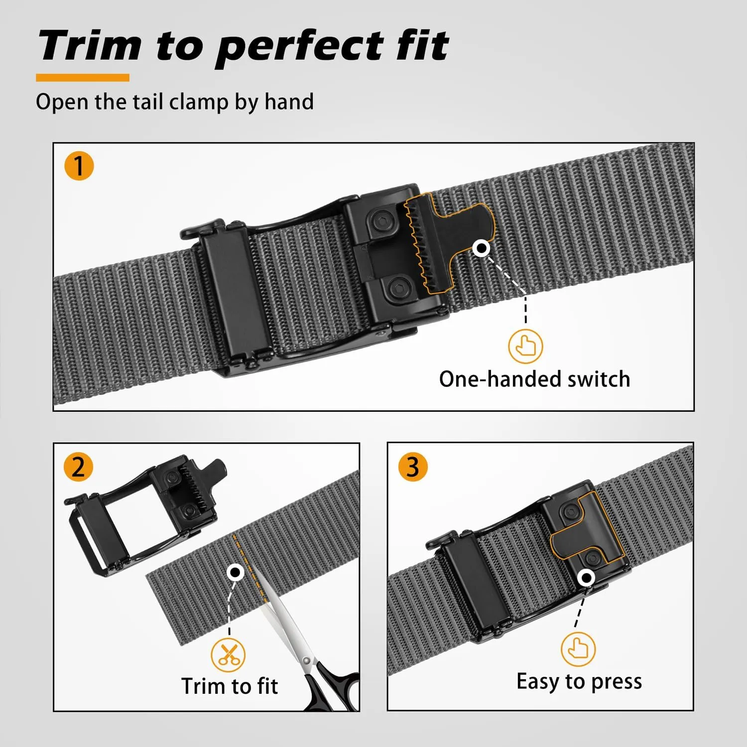 JUKMO Men's Ratchet Tactical Gun Belt, 1.5" Nylon Web Work Belt with Automatic Slide Buckle, Adjustable Trim to Fit