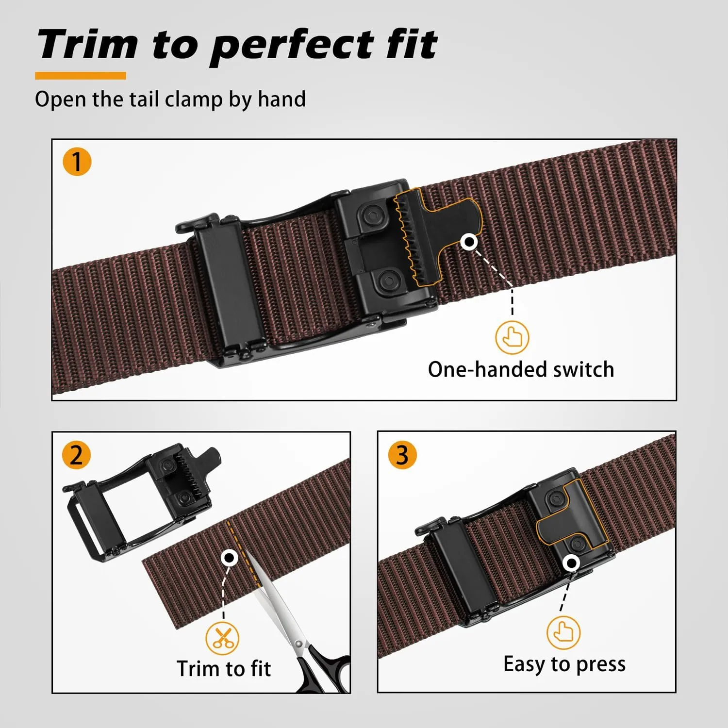 JUKMO Men's Ratchet Tactical Gun Belt, 1.5" Nylon Web Work Belt with Automatic Slide Buckle, Adjustable Trim to Fit