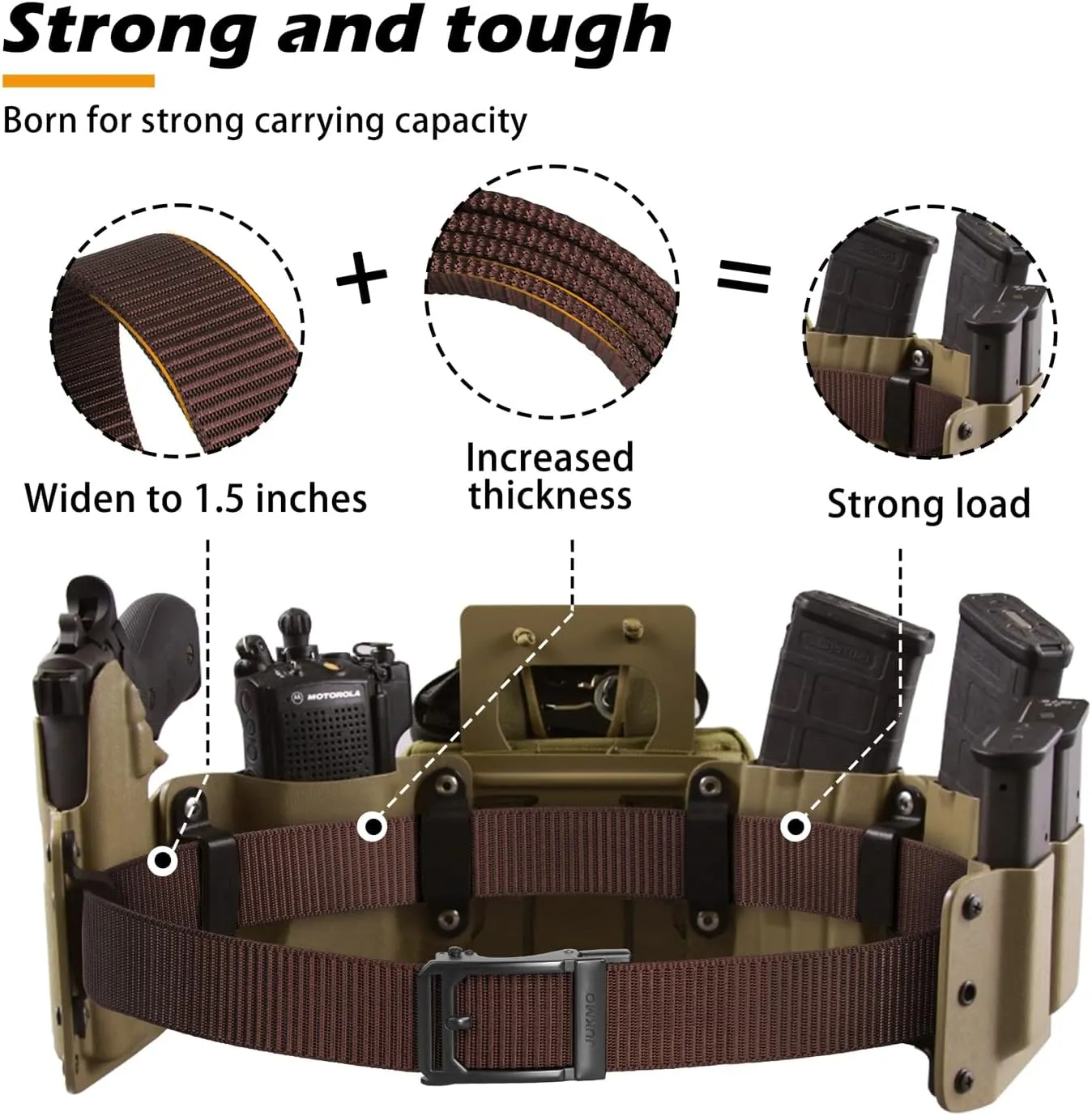 JUKMO Men's Ratchet Tactical Gun Belt, 1.5" Nylon Web Work Belt with Automatic Slide Buckle, Adjustable Trim to Fit