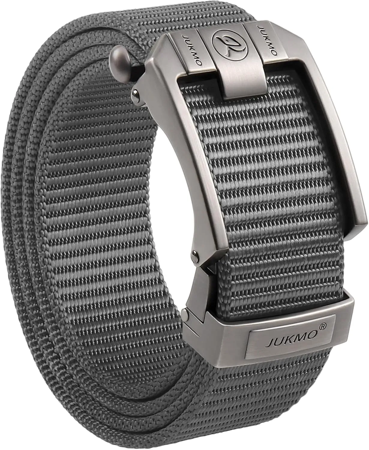 JUKMO Ratchet Belt for Men, Nylon Web Tactical Belt with Automatic Slide Buckle, Adjustable Trim to Fit