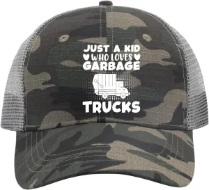 Just A Kid Who Loves Garbage Trucks Golf Hat Woman Hat AllBlack Custom Hat Gifts for Son Hiking Caps