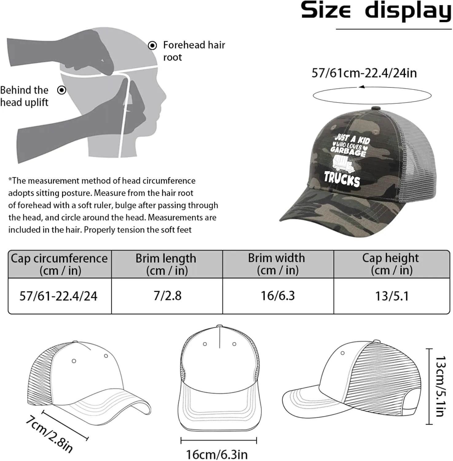 Just A Kid Who Loves Garbage Trucks Golf Hat Woman Hat AllBlack Custom Hat Gifts for Son Hiking Caps