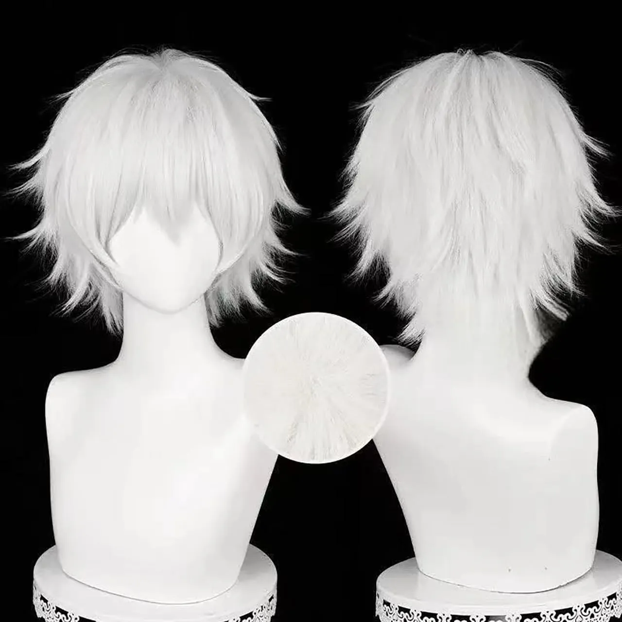 Kaneki Ken Cosplay Wig 30cm Short Silver White Wig Man Synthetic Hair with Wigcap for Adult Costume Party