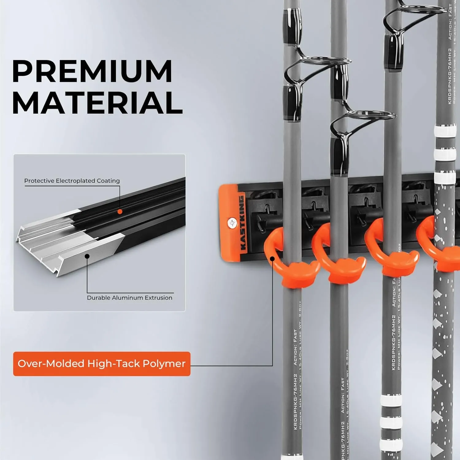 KastKing V10 Pivot Grip Fishing Rod Holder–Adjustable, Space-Saving Wall-Mounted Rod Holder, 10 Polymer-Coated Steel Hooks, Expandable Storage System, Holds 10 Rod & Reel Combos, 2 Packs