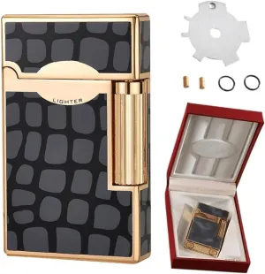Kerosene Lighter with Gift Box Match Flints and Gasket, Side Slip Wheel Ignition ，Adjustable Flame ，Lighter Accessories Set Unique Birthday Gifts (Color : Black Plaid)