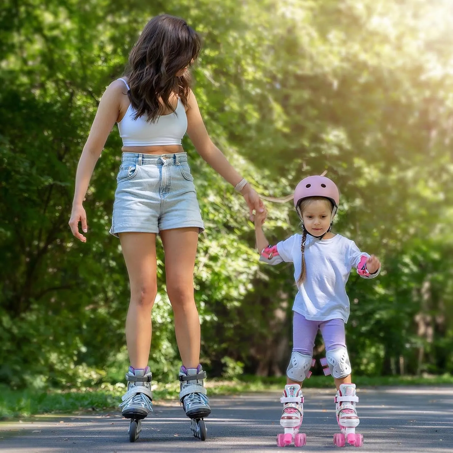 Kids Roller Skates for Ages 5-8/8-12/6-12, 4 Size Adjustable Rainbow Girls Roller Skates with Light Up Wheels, Toddler Roller Skates for Girls Boys, Beginner Kids Roller Skates Indoor Outdoor