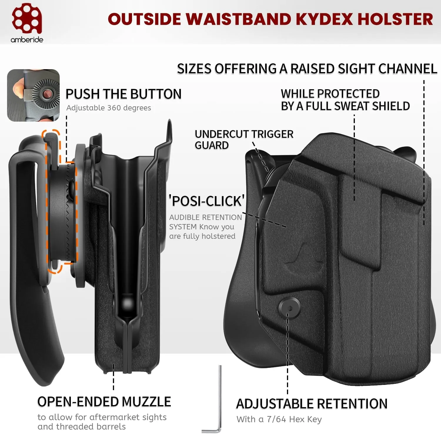 Kimber Micro 9 Holster IWB OWB Kydex Holster Fit: Kimber Micro 9mm Pistol – Inside Waistband Concealed Carry – Adjustable Cant & 'Posi-Click' Retention – No Wear - No Jitter - USA Made by Amberide