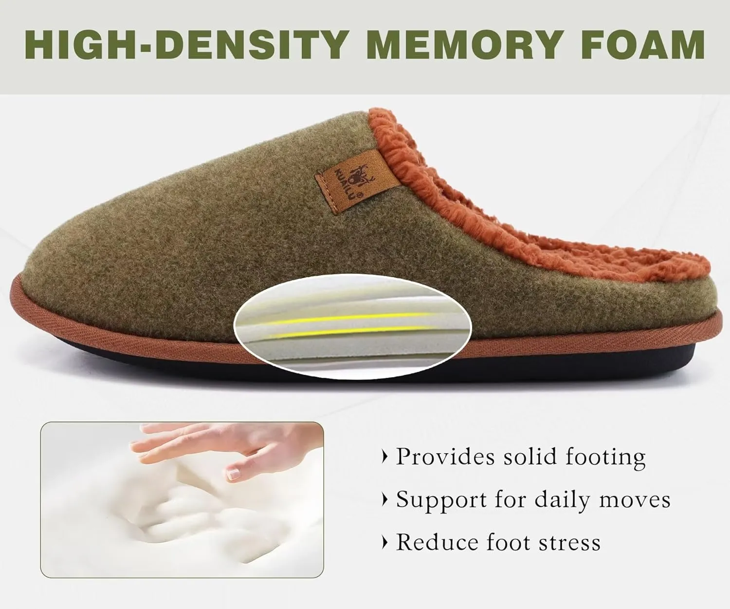 KuaiLu Mens House Memory Foam Slippers with Comfy Warm Plush Lining Felt Slip On Casual Pantuflas Mans Comfortable Bedroom Shoes Rubber Sole for Indoor&Outdoor (Mens Size 7-15)