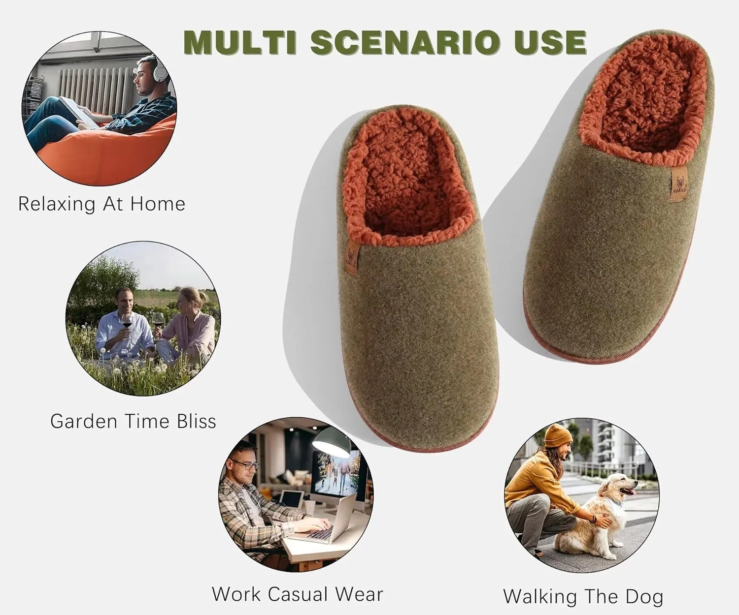 KuaiLu Mens House Memory Foam Slippers with Comfy Warm Plush Lining Felt Slip On Casual Pantuflas Mans Comfortable Bedroom Shoes Rubber Sole for Indoor&Outdoor (Mens Size 7-15)