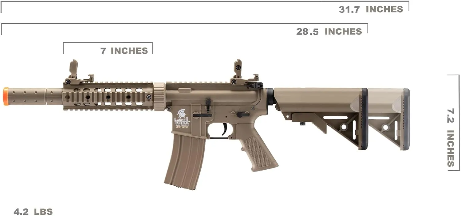 Lancer Tactical Gen 2 Durable Airsoft Gun SD M4 Polymer- Full/Semi-Auto Piactinny Rail AEG Rifle with 0.20g BBS, Charger and Battery