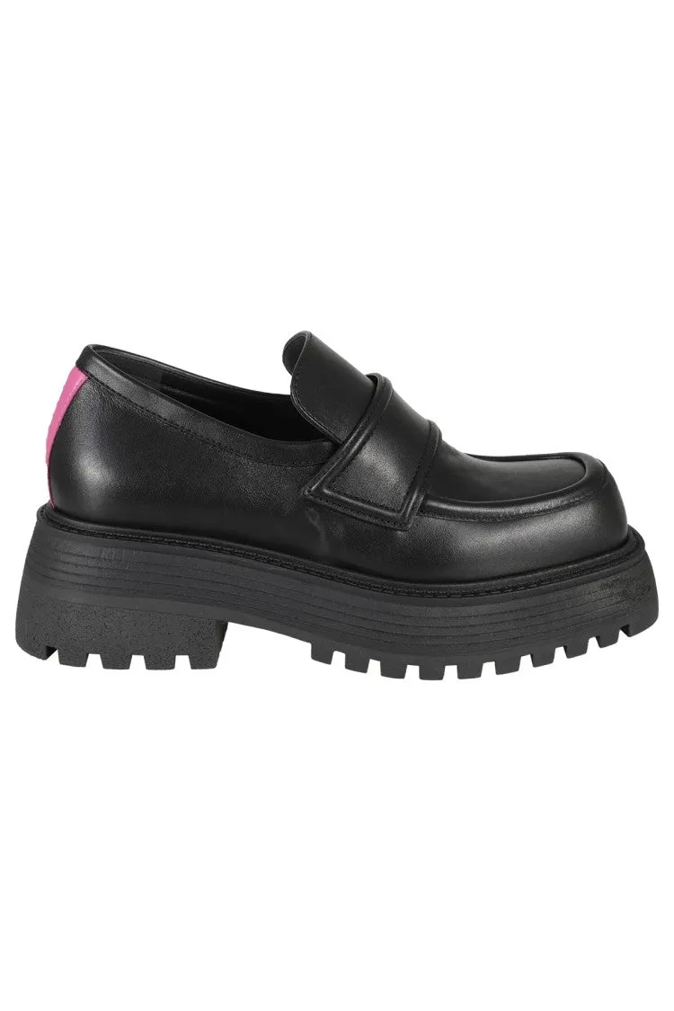 Leather Loafers With Fuchsia Detail And Raised Sole