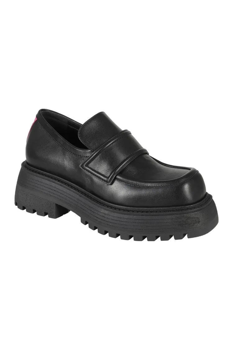 Leather Loafers With Fuchsia Detail And Raised Sole