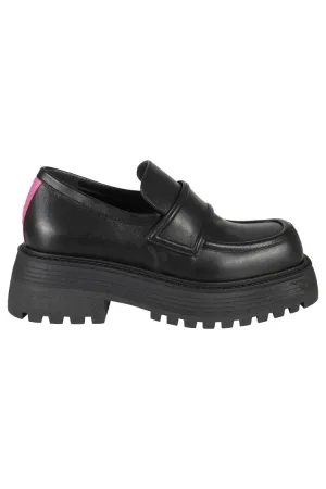 Leather Loafers With Fuchsia Detail And Raised Sole