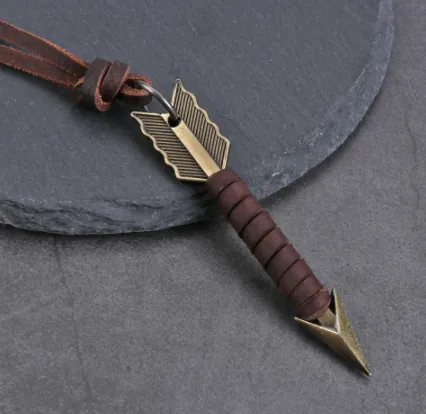 Leather Wrapped Metal Arrow Adjustable Necklace Wholesale