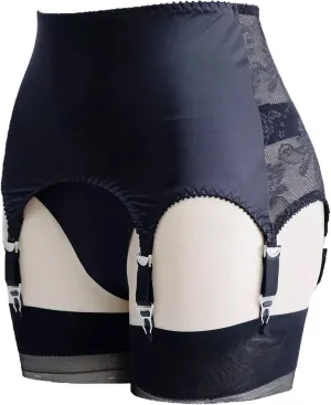LESOYA Women's Oil Shiny Girdle Back with Lace Sheer Satin Suspender Garter Belt with 6 Adjustable Straps Metal Clips