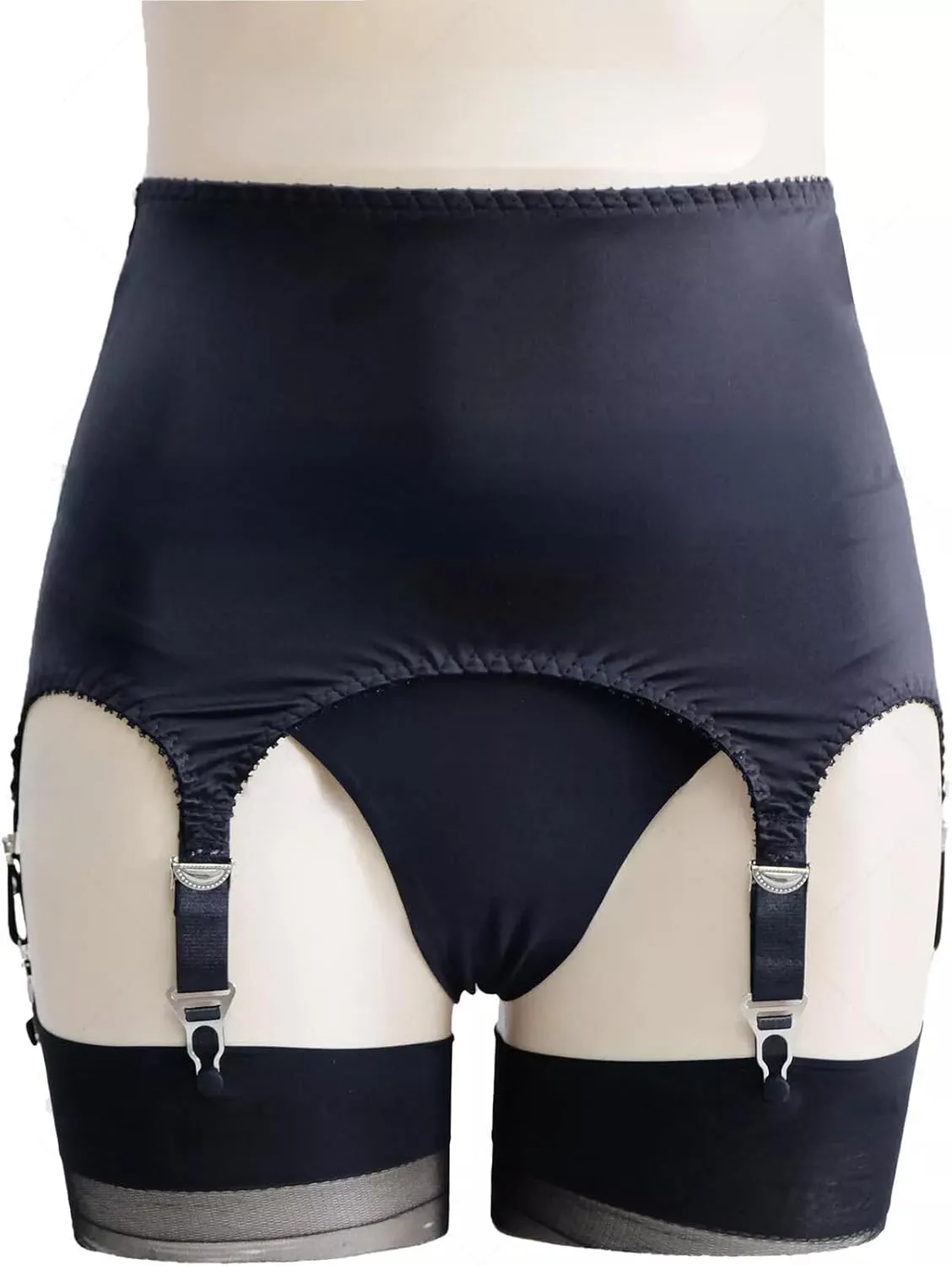 LESOYA Women's Oil Shiny Girdle Back with Lace Sheer Satin Suspender Garter Belt with 6 Adjustable Straps Metal Clips