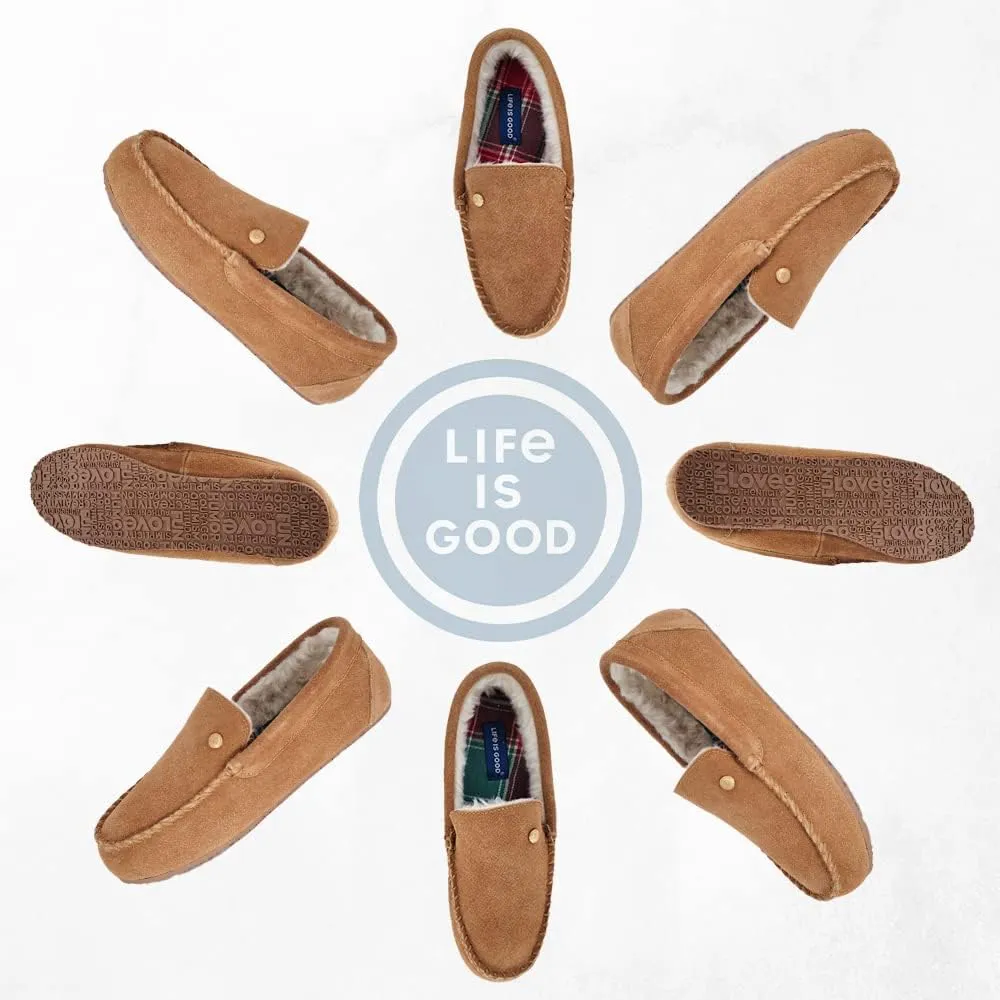 Life is Good Women's Slippers, 302795W - Suede Close Back Indoor/Outdoor Venetian Moccasin Slip-Ons Slipper with Faux Fur or Plaid Lining Cushioned Footbed & EVA Outsoles