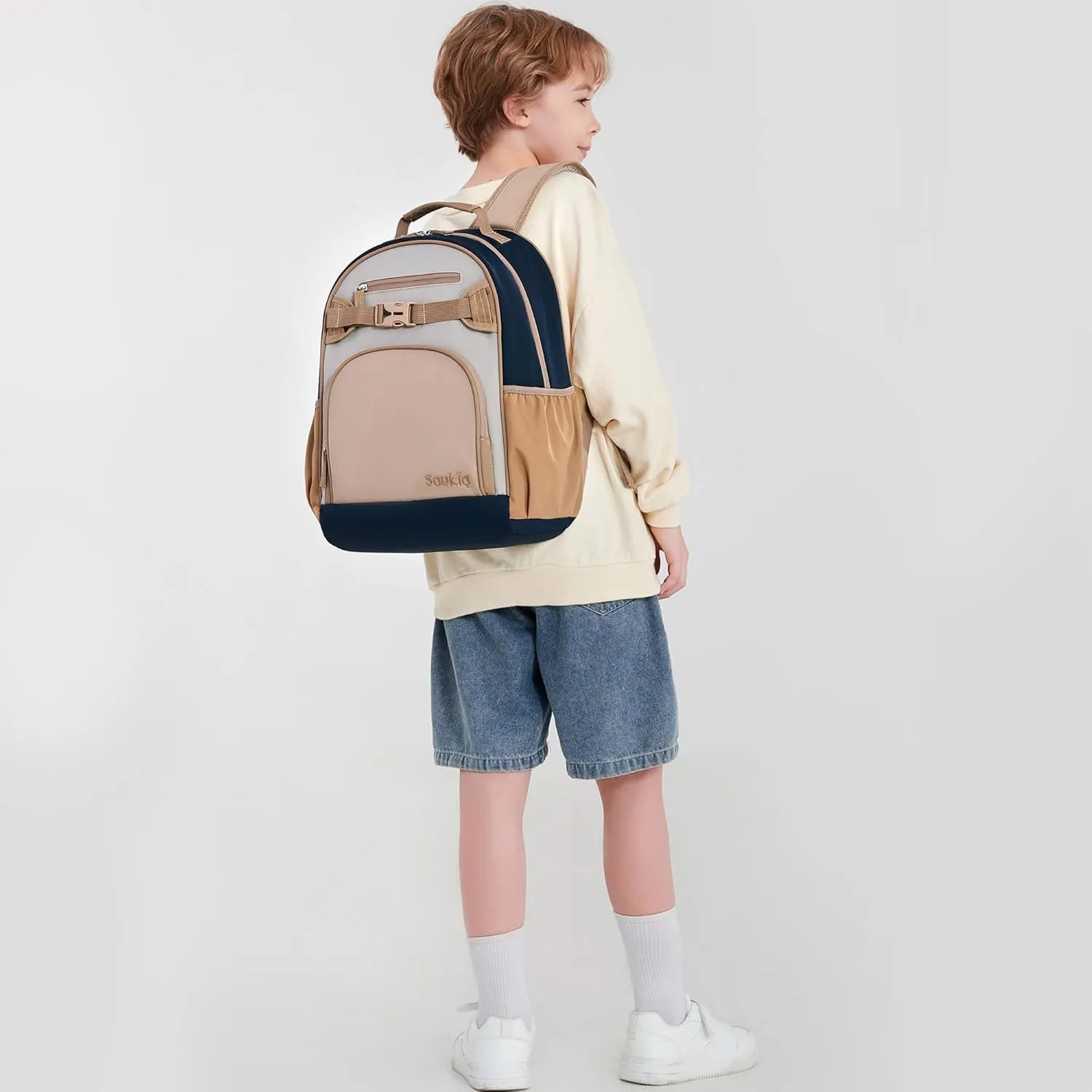 Lightweight Small Backpack for Kids Kindergarten Preschool Backpacks for Boys Ages 2-4-6 (Brown Gray)