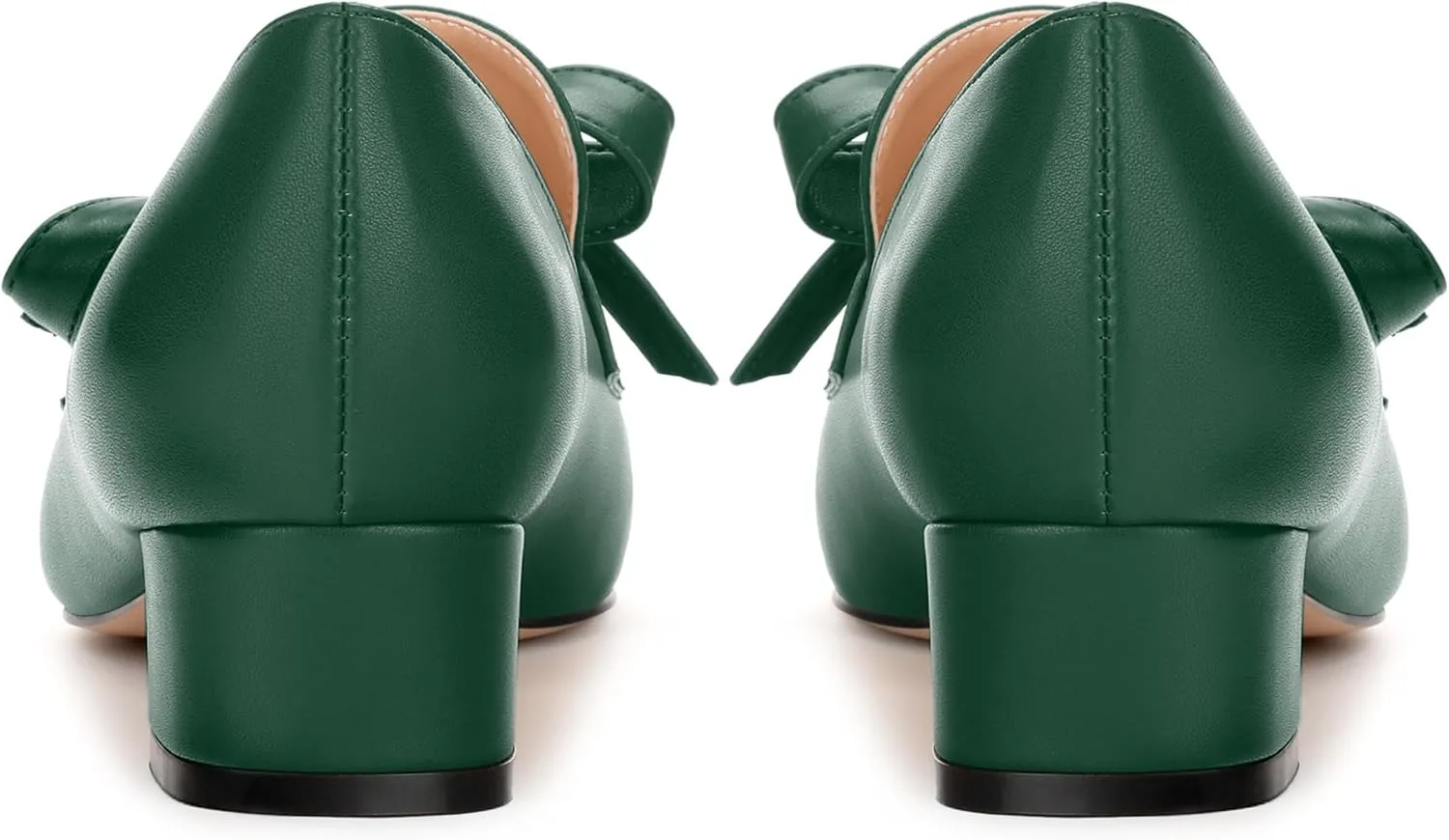 Loafers with Heels for Womens Bowknot Chunky Low Heels, Women's Pumps Closed Square Toe Slip On Dress Shoes