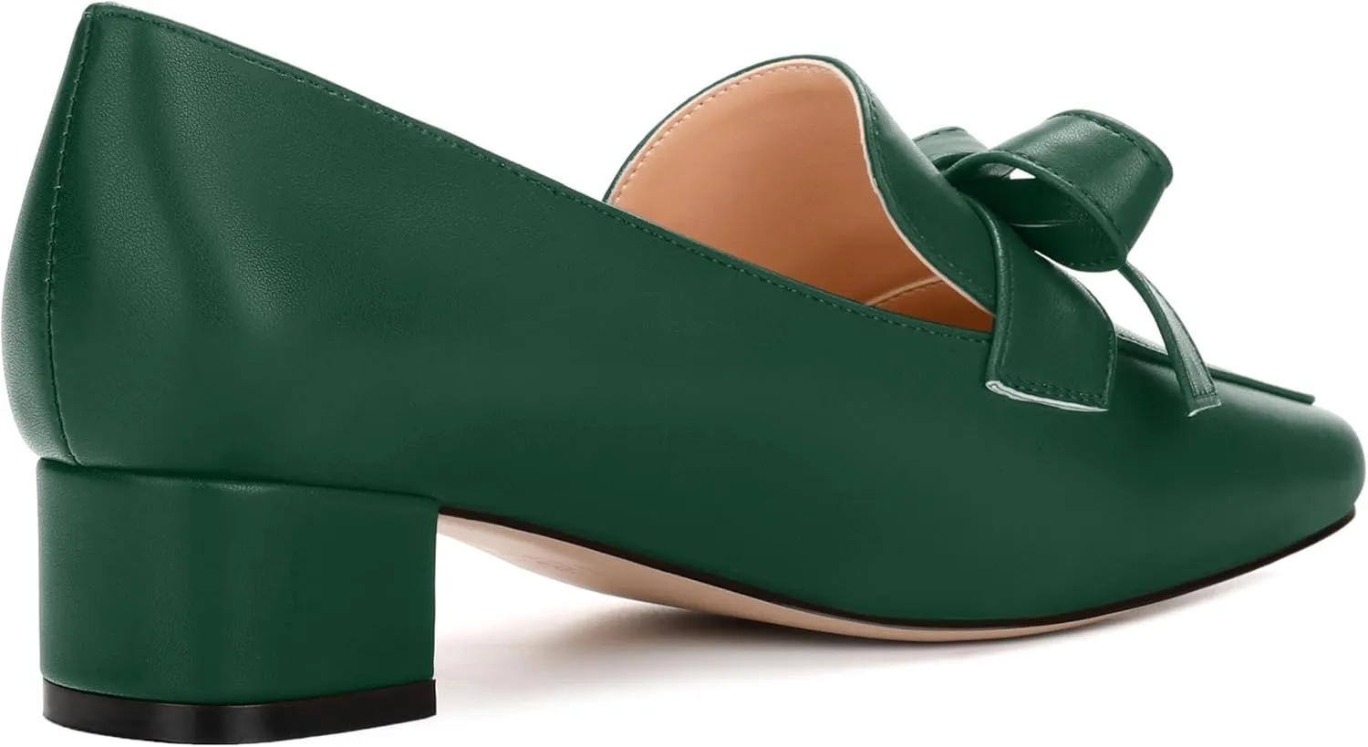 Loafers with Heels for Womens Bowknot Chunky Low Heels, Women's Pumps Closed Square Toe Slip On Dress Shoes