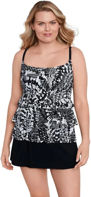 Longitude Women's Swimwear Faux Ruffle Skirtini with Pockets One Piece Swimsuit