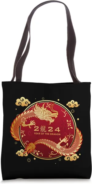 Lucky Money Red Envelope Dragon Year Ingot Coin ART ON BACK Tote Bag