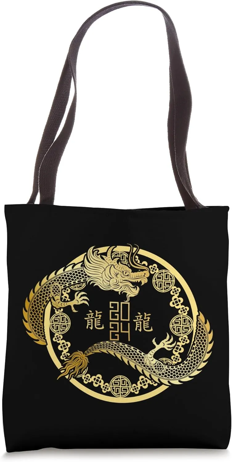 Lucky Money Red Pocket Dragon Year Ingot Coin ART ON BACK Tote Bag