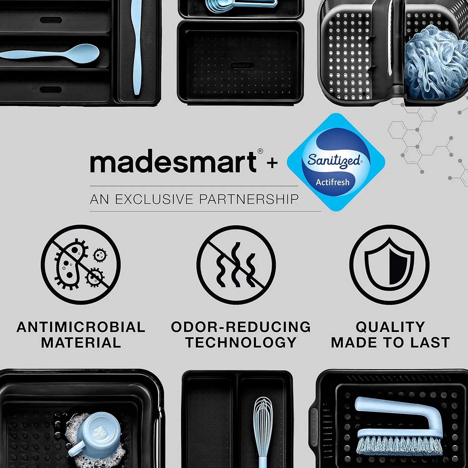 madesmart Antimicrobial 2 Tier Organizer, Pack of 1, Frost