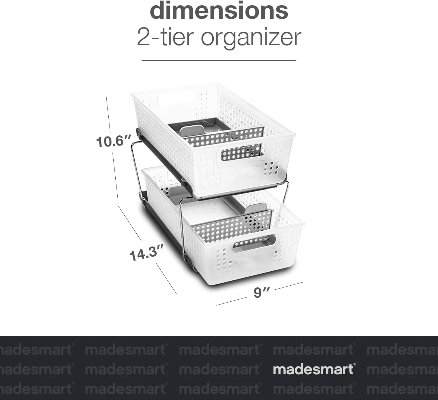 madesmart Antimicrobial 2 Tier Organizer, Pack of 1, Frost