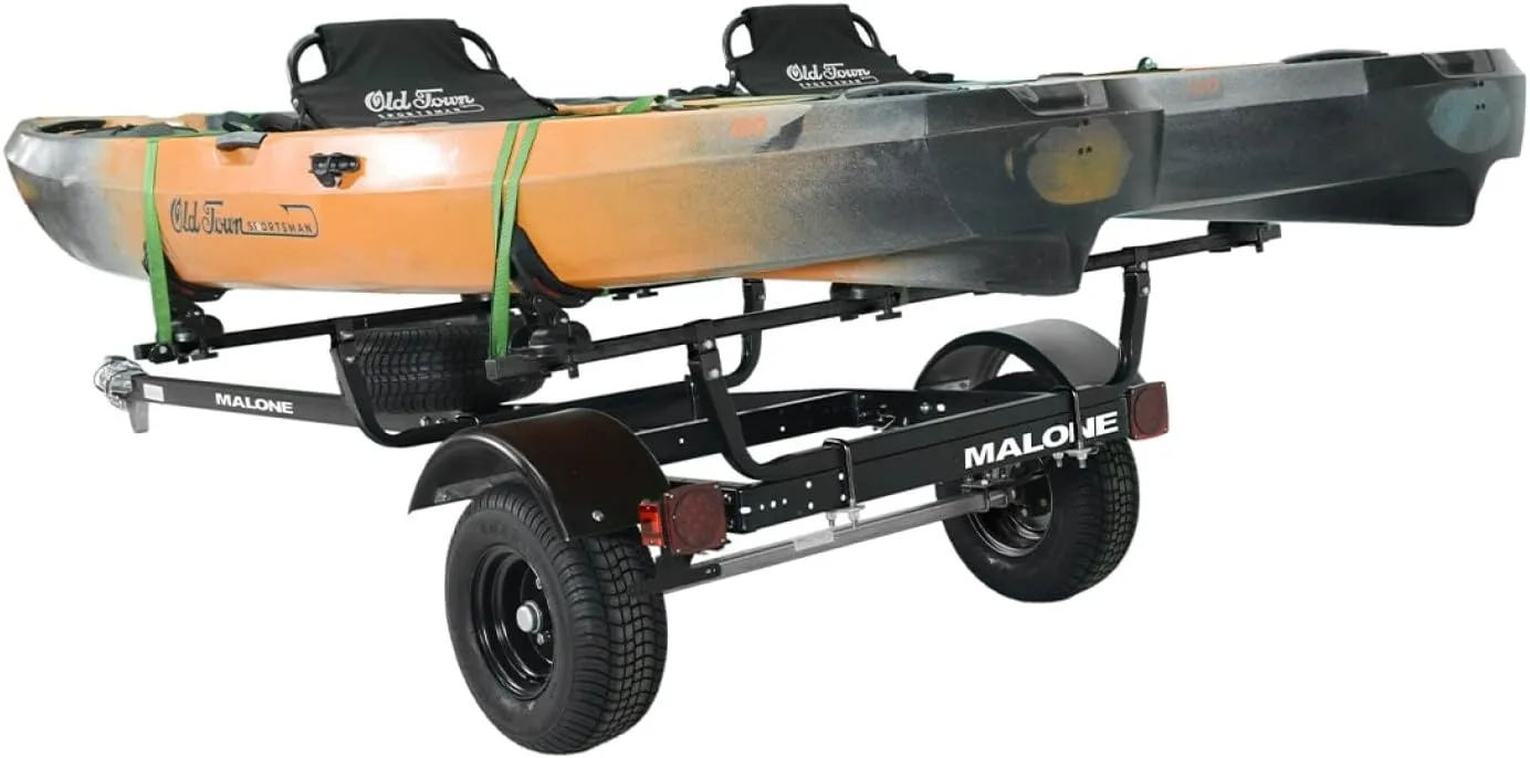Malone MPG441GU-BLK MicroSport Off-Road 2 Kayak Trailer with 2 SaddleUp Pro Kayak Carriers & Spare Tire | 20' / 800 lbs Load Capacity | Fully Submersible | Black Powder Coat Finish