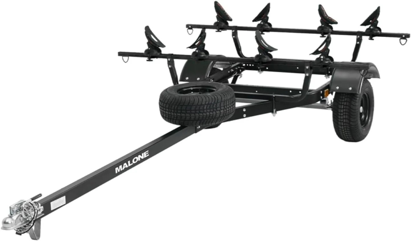 Malone MPG441GU-BLK MicroSport Off-Road 2 Kayak Trailer with 2 SaddleUp Pro Kayak Carriers & Spare Tire | 20' / 800 lbs Load Capacity | Fully Submersible | Black Powder Coat Finish