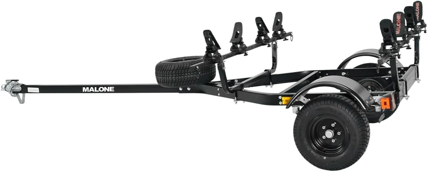 Malone MPG441GU-BLK MicroSport Off-Road 2 Kayak Trailer with 2 SaddleUp Pro Kayak Carriers & Spare Tire | 20' / 800 lbs Load Capacity | Fully Submersible | Black Powder Coat Finish