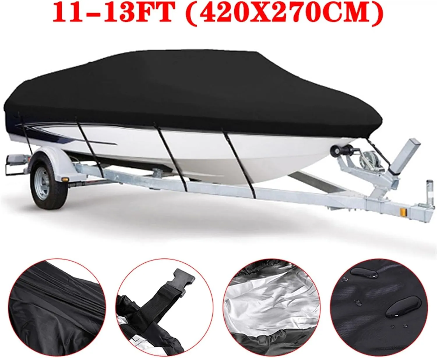 Marine Accessories 600D Yacht Boat Cover Water Resistant Scratch-Proof Anti-UV Protect Fishing Speedboat V-Shape Canvas for Boat Cover Tent B84465(11-13ft)