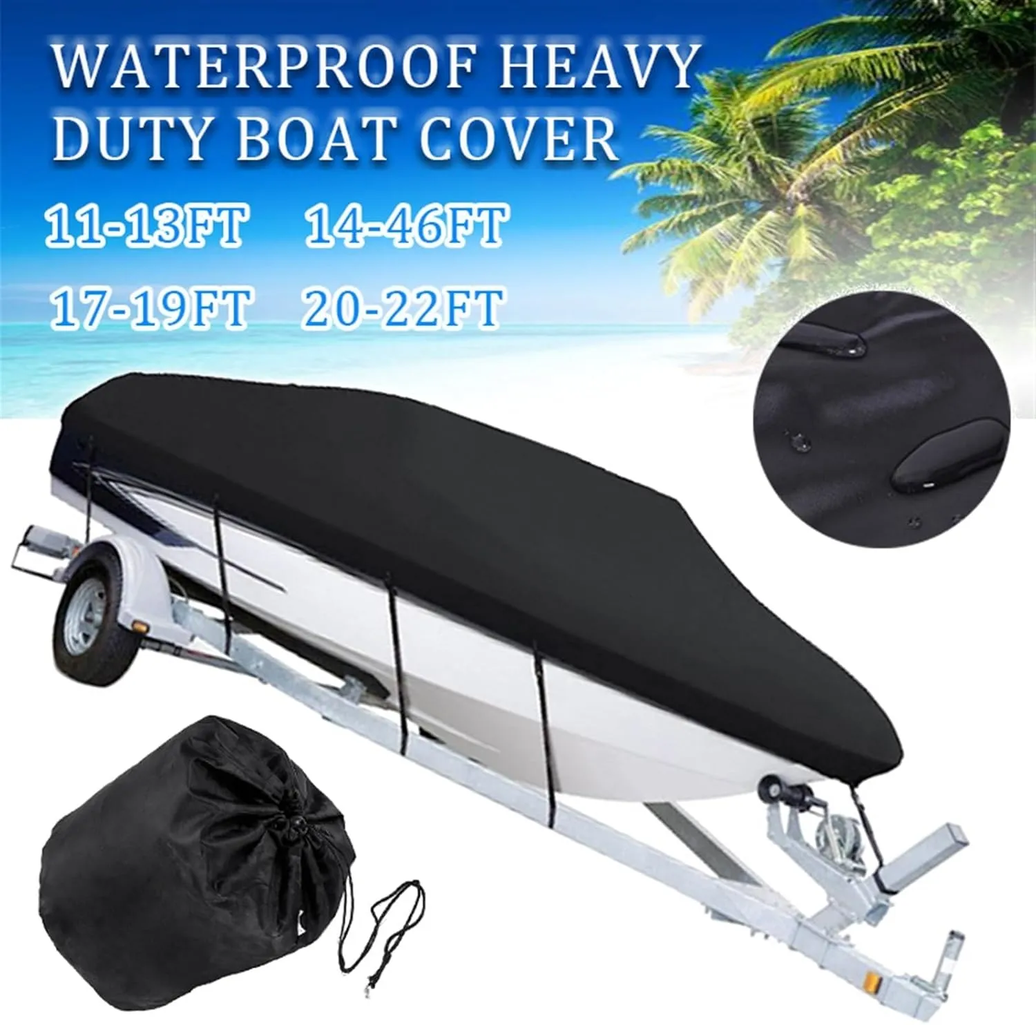Marine Accessories 600D Yacht Boat Cover Water Resistant Scratch-Proof Anti-UV Protect Fishing Speedboat V-Shape Canvas for Boat Cover Tent B84465(11-13ft)
