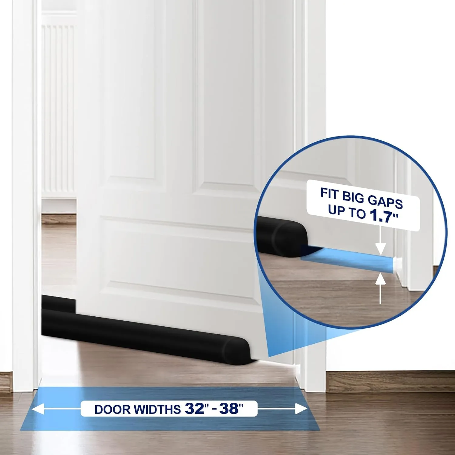 MAXTID Twin Door Draft Blocker Seal Large Door Gap Noise Under Door Draft Stopper for Bottom Door Sweep Sounfproofing Adjustable 38" Black